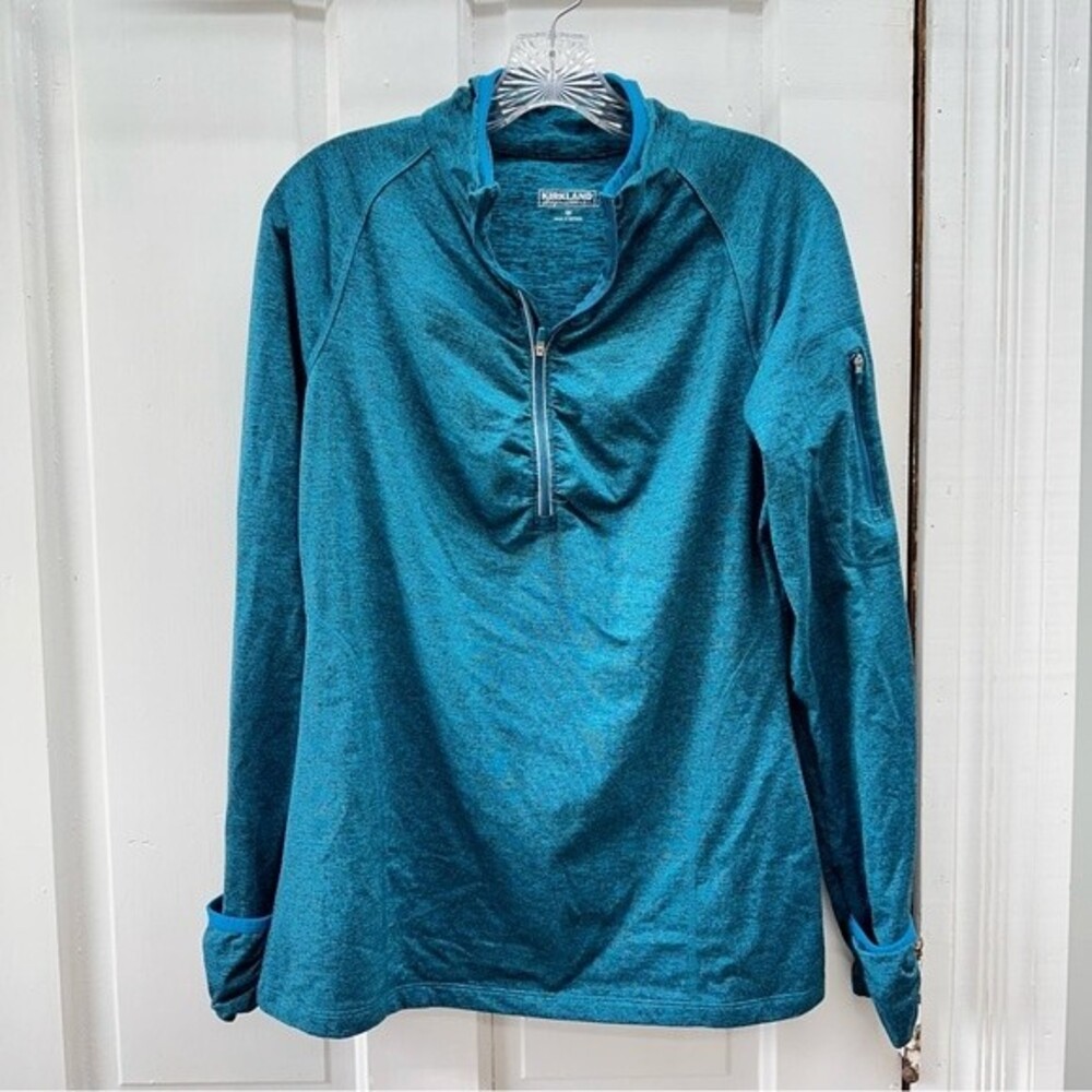 Long Sleeve Athletic 1/4 Zip Pullover Sweatshirt Womens Medium Heather Turquoise